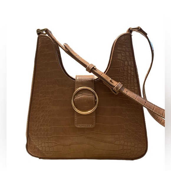 Madison West embossed croc vegan leather shoulder bag - taupe/tan - Picture 1 of 7